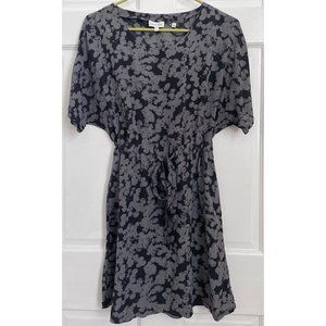 Steven Alan 100% Silk Dress Floral Print Drawstring Waist Short Sleeve Black 2